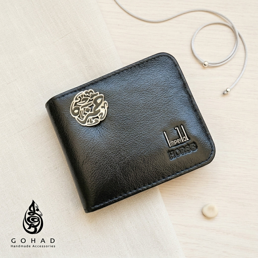 محفظة جلد بالاسم هدية رجالية فاخرة بنقش مجوهرات مصر جوهاد